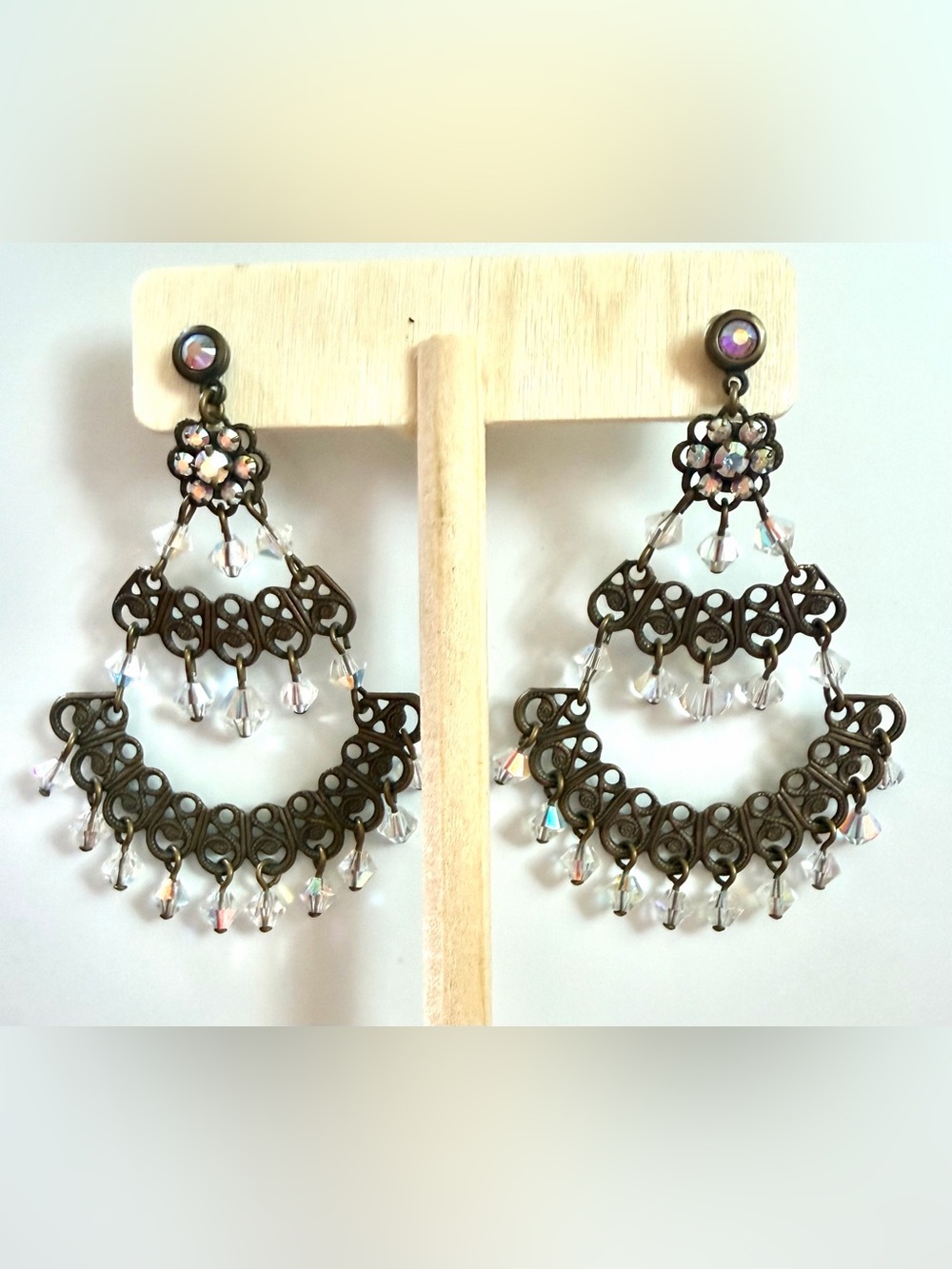 Liz Palacios Vintage‑Inspired Crystal Filigree Chandelier Earrings